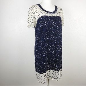 Anthro Maeve | Floral Cream and Navy Dress | M